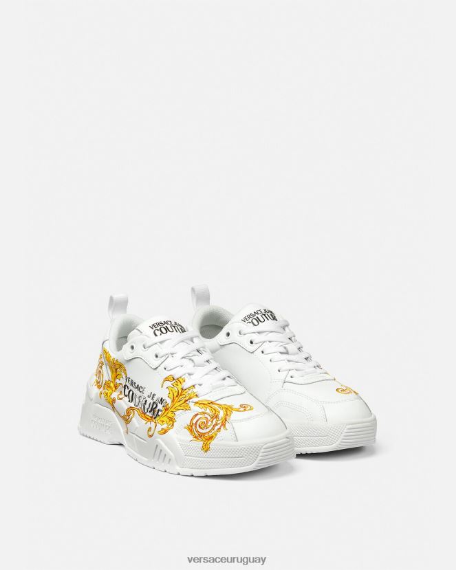 Versace zapatillas de alta costura con logo Stargaze mujer oro y blanco zapato H88R0H2310