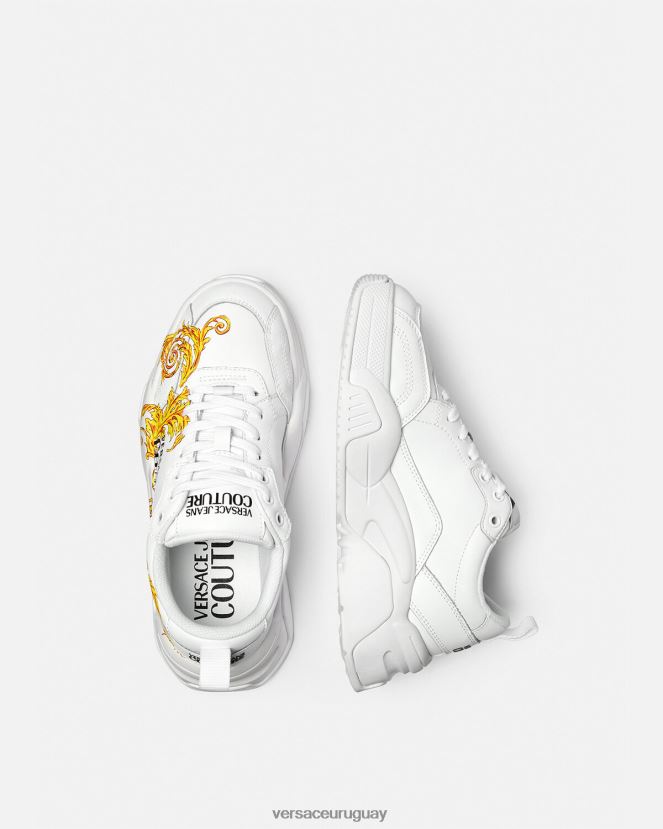 Versace zapatillas de alta costura con logo Stargaze mujer oro y blanco zapato H88R0H2310