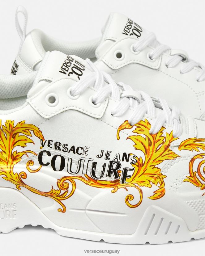 Versace zapatillas de alta costura con logo Stargaze mujer oro y blanco zapato H88R0H2310