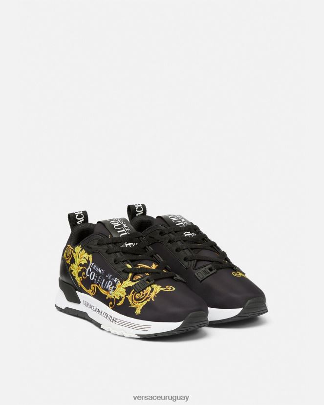 Versace zapatillas dinámicas de alta costura con logo mujer oro negro zapato H88R0H2280