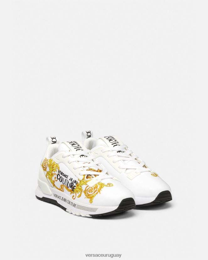 Versace zapatillas dinámicas de alta costura con logo mujer oro y blanco zapato H88R0H2279
