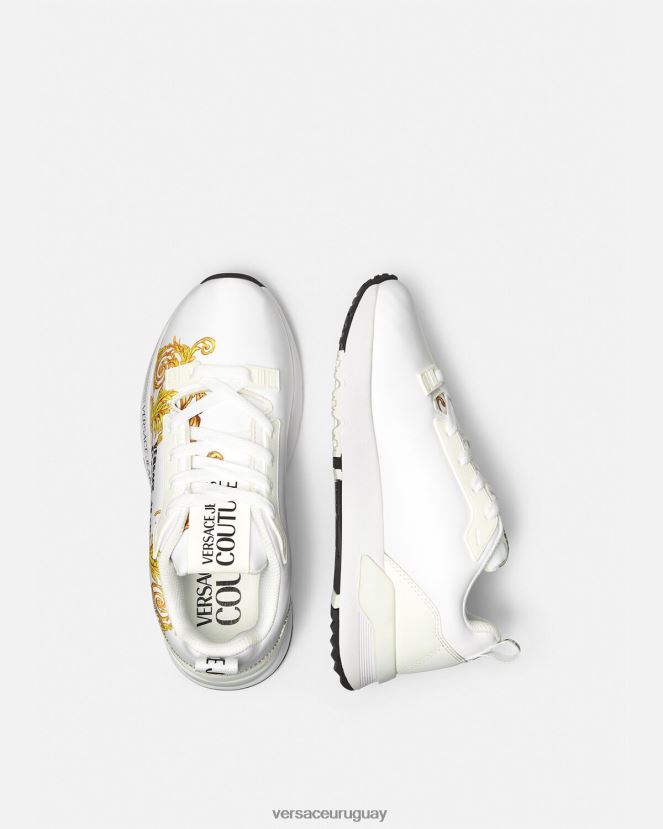 Versace zapatillas dinámicas de alta costura con logo mujer oro y blanco zapato H88R0H2279