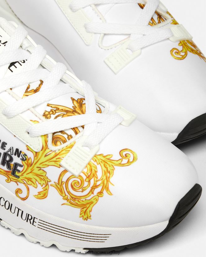 Versace zapatillas dinámicas de alta costura con logo mujer oro y blanco zapato H88R0H2279