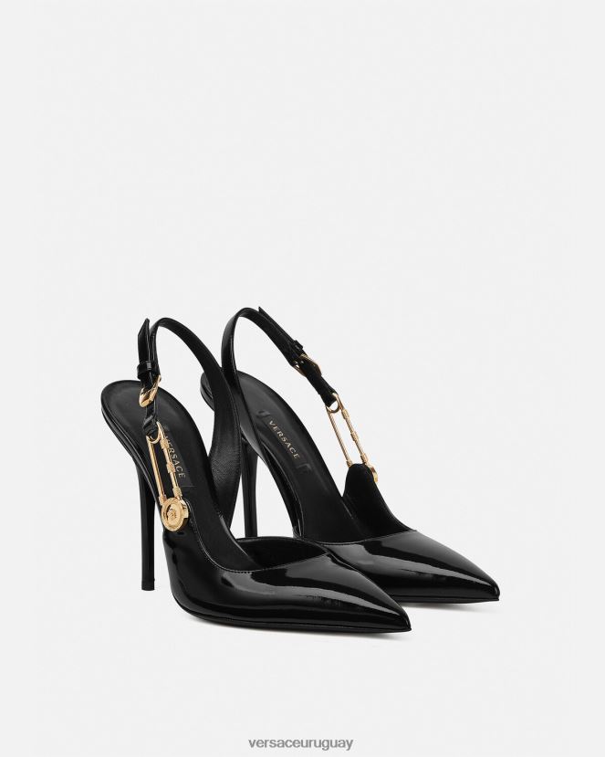 Versace zapatos de tacón con hebilla de seguridad y charol mujer negro zapato H88R0H490
