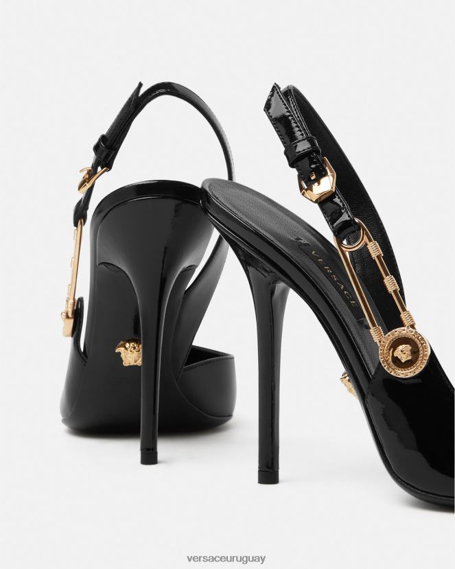 Versace zapatos de tacón con hebilla de seguridad y charol mujer negro zapato H88R0H490