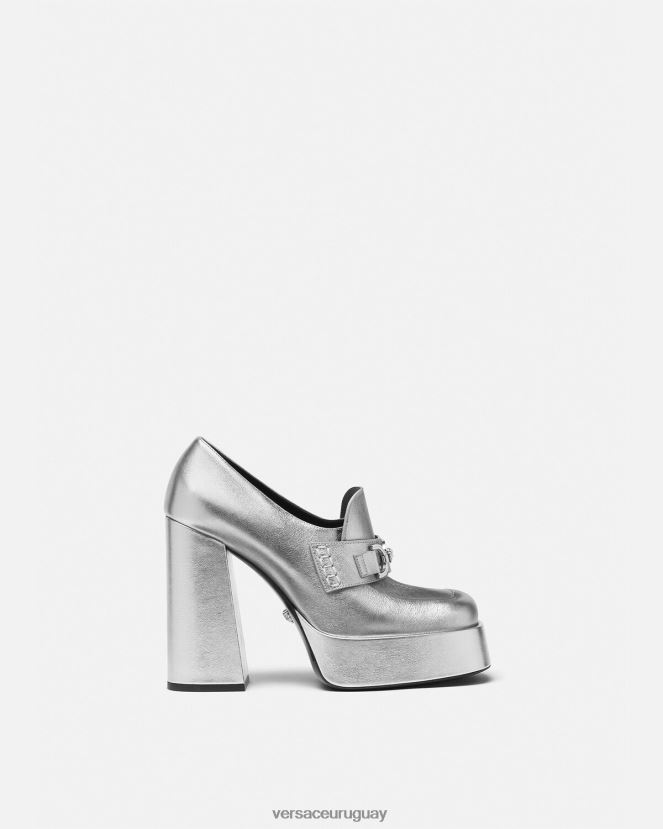Versace zapatos de tacón con plataforma metálica Medusa '95 mujer gris zapato H88R0H483