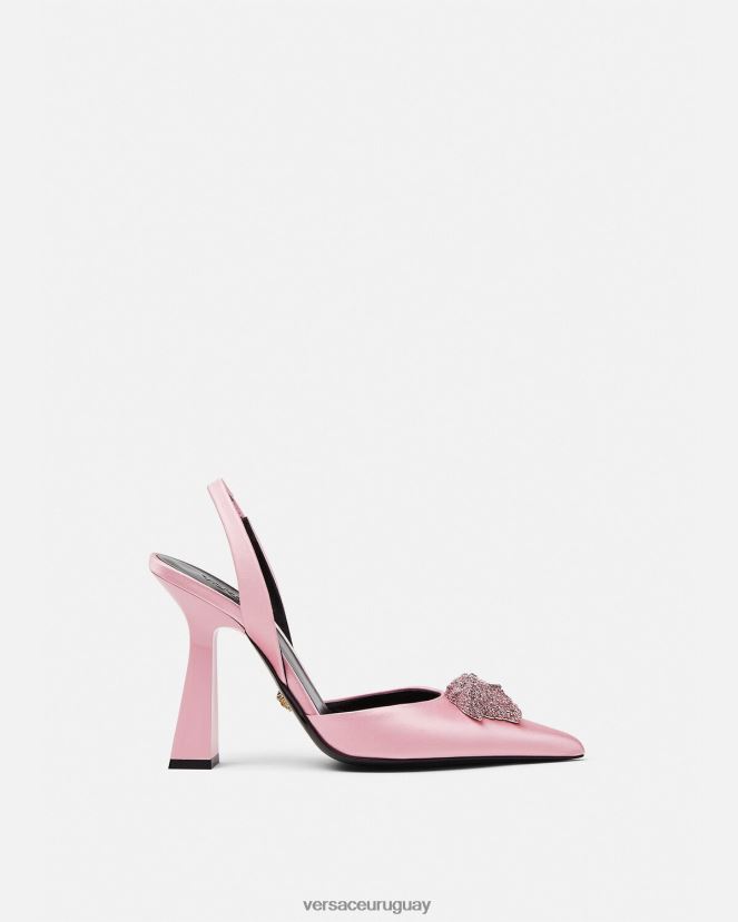 Versace zapatos de tacón con tira trasera de raso la medusa con cristales mujer Rosa claro zapato H88R0H487