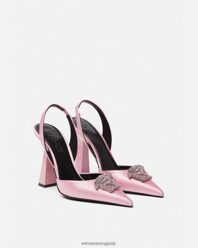 Versace zapatos de tacón con tira trasera de raso la medusa con cristales mujer Rosa claro zapato H88R0H487