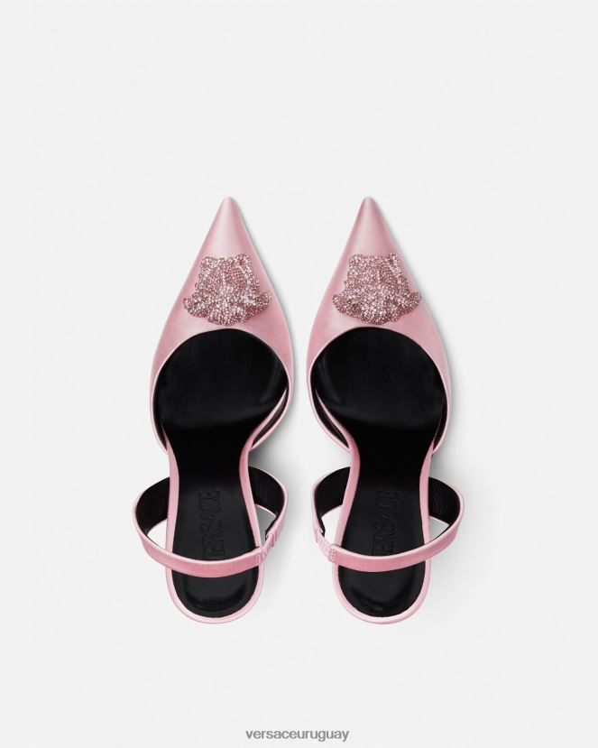 Versace zapatos de tacón con tira trasera de raso la medusa con cristales mujer Rosa claro zapato H88R0H487