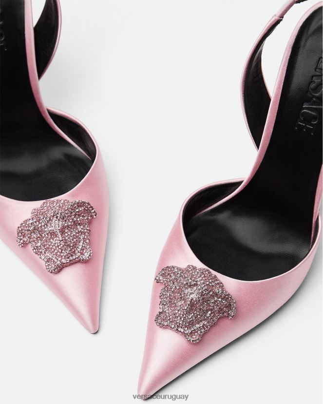 Versace zapatos de tacón con tira trasera de raso la medusa con cristales mujer Rosa claro zapato H88R0H487