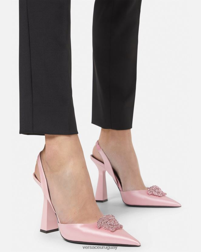Versace zapatos de tacón con tira trasera de raso la medusa con cristales mujer Rosa claro zapato H88R0H487