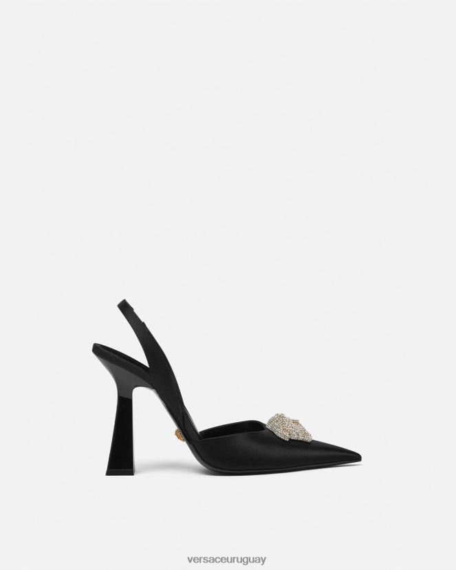 Versace zapatos de tacón con tira trasera de raso la medusa con cristales mujer negro zapato H88R0H486