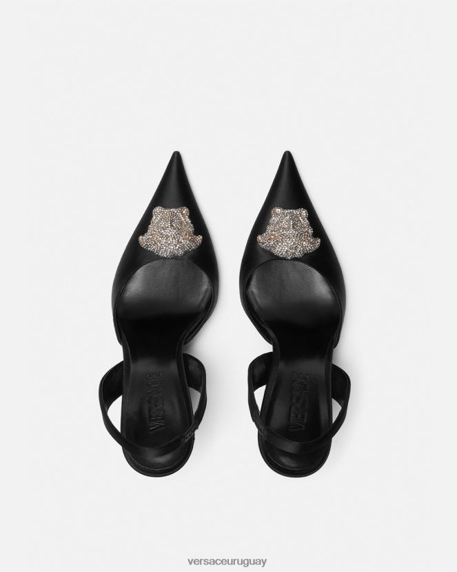 Versace zapatos de tacón con tira trasera de raso la medusa con cristales mujer negro zapato H88R0H486
