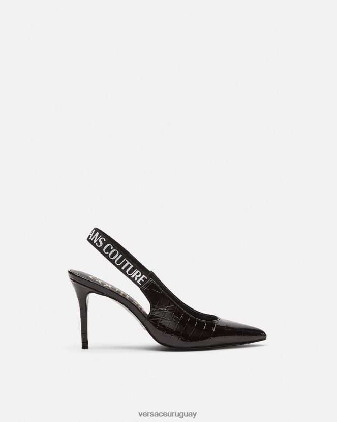 Versace zapatos de tacón con tira trasera y logo mujer negro zapato H88R0H2307