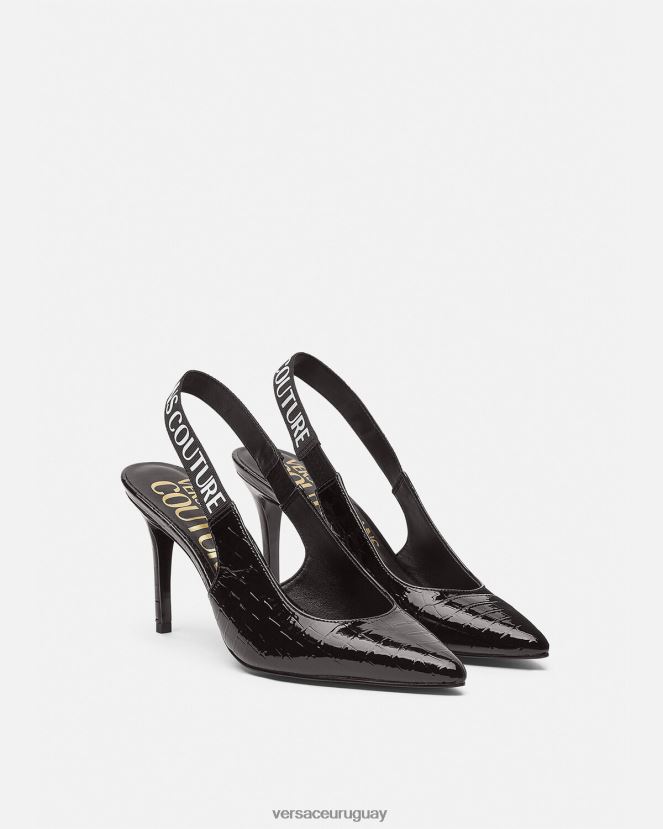 Versace zapatos de tacón con tira trasera y logo mujer negro zapato H88R0H2307