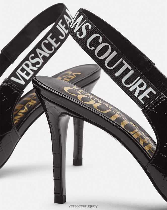 Versace zapatos de tacón con tira trasera y logo mujer negro zapato H88R0H2307