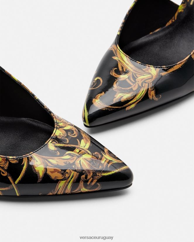 Versace zapatos de tacón de alta costura con logo mujer oro negro zapato H88R0H2308