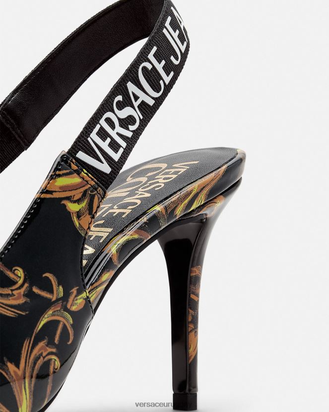Versace zapatos de tacón de alta costura con logo mujer oro negro zapato H88R0H2308