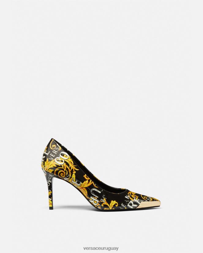 Versace zapatos de tacón scarlett de alta costura con logo mujer oro negro zapato H88R0H2304