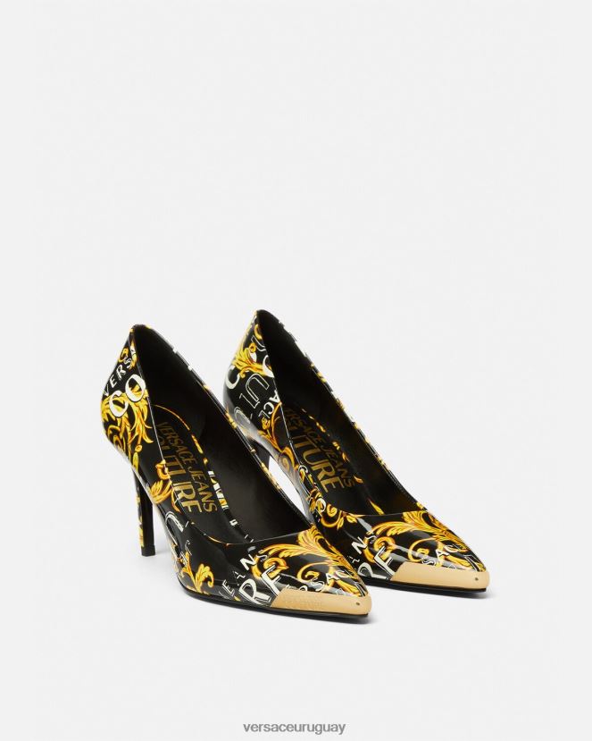 Versace zapatos de tacón scarlett de alta costura con logo mujer oro negro zapato H88R0H2304