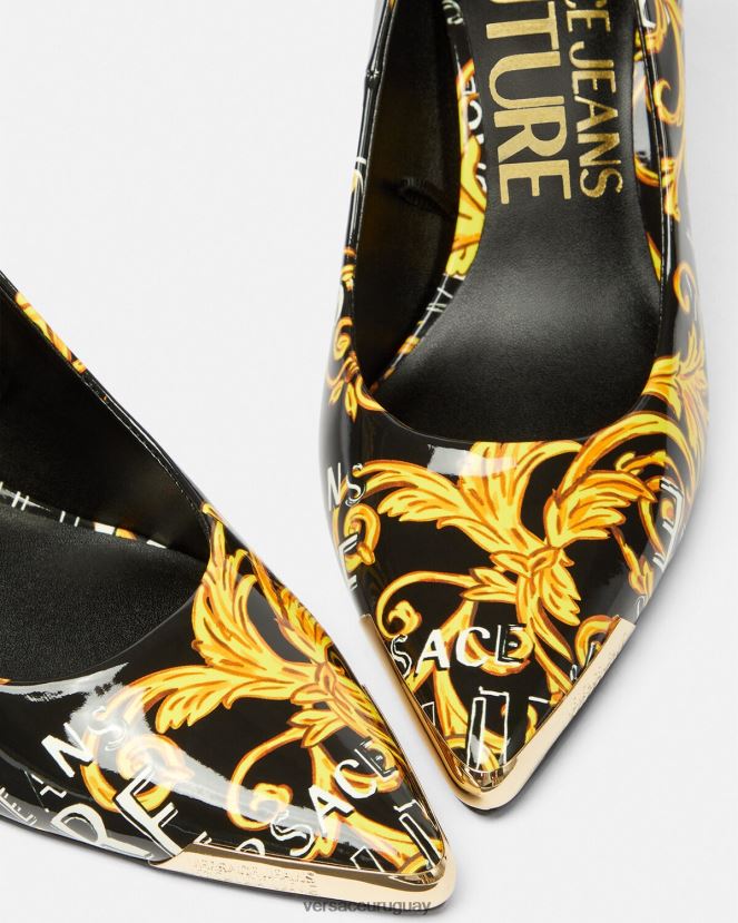 Versace zapatos de tacón scarlett de alta costura con logo mujer oro negro zapato H88R0H2304