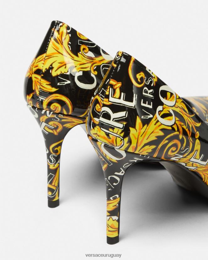 Versace zapatos de tacón scarlett de alta costura con logo mujer oro negro zapato H88R0H2304