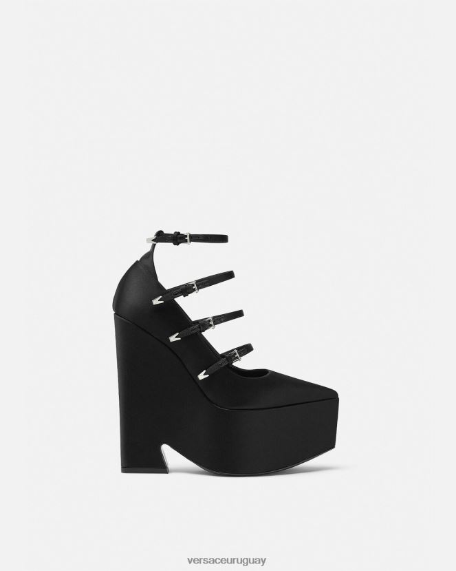 Versace zapatos de tacón tempest con plataforma de satén mujer negro zapato H88R0H494