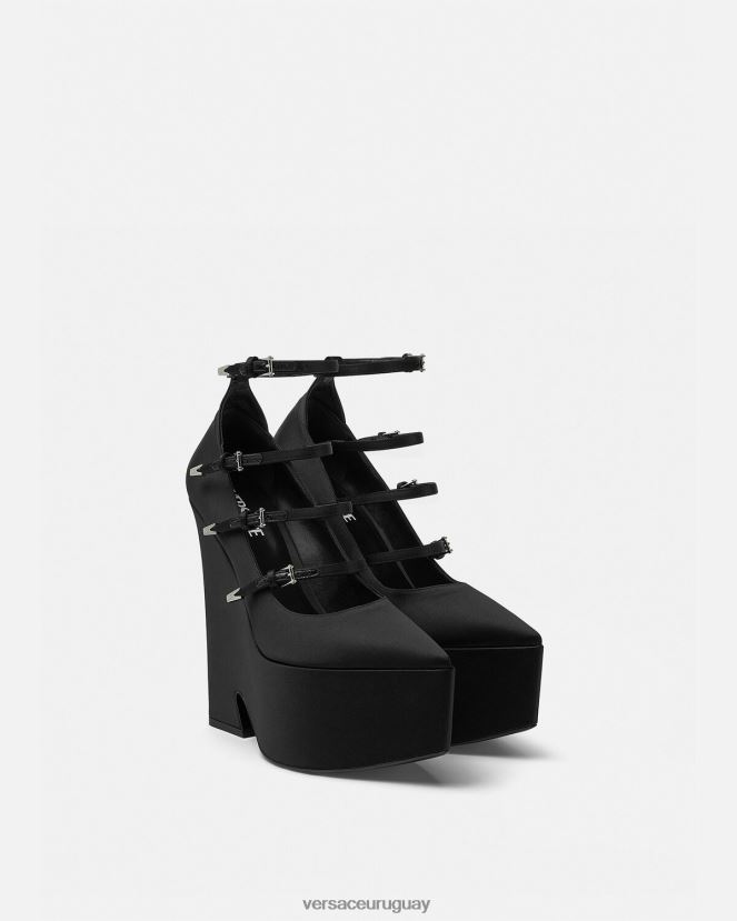 Versace zapatos de tacón tempest con plataforma de satén mujer negro zapato H88R0H494