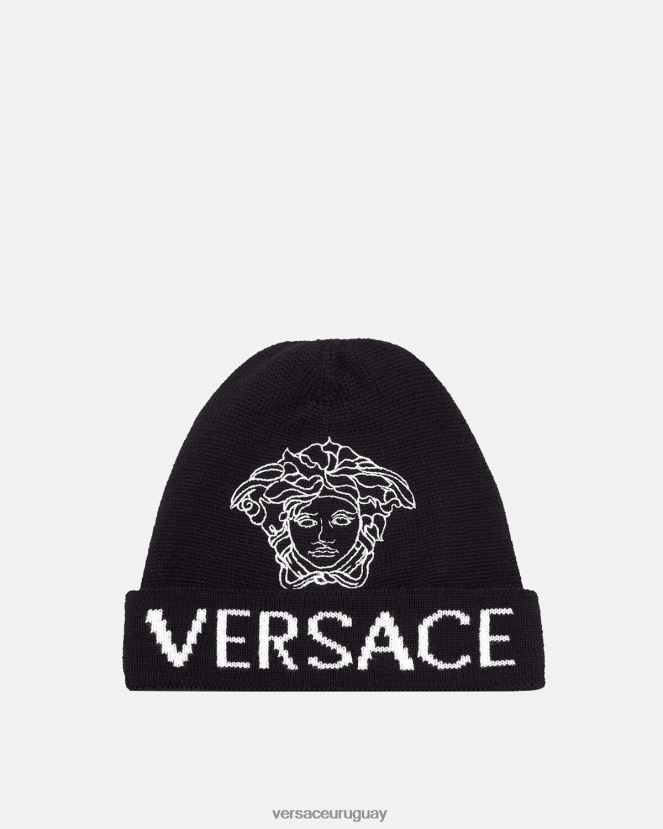 Versace gorro con logo de medusa niños negro accesorios H88R0H2078