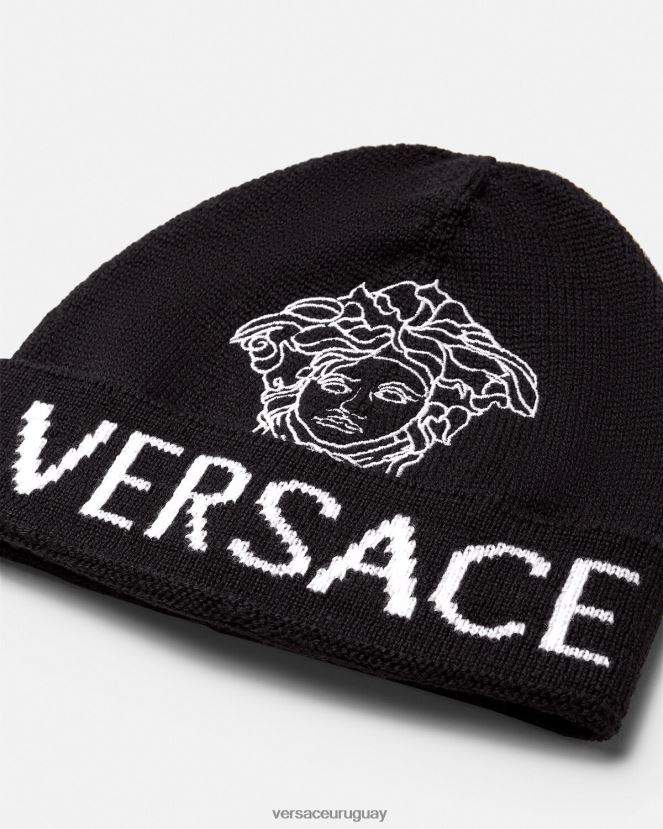Versace gorro con logo de medusa niños negro accesorios H88R0H2078