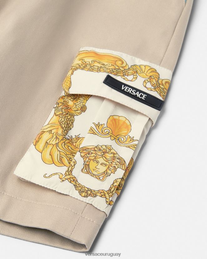 Versace pantalones cortos con greca y concha barroca niños beige ropa H88R0H2086