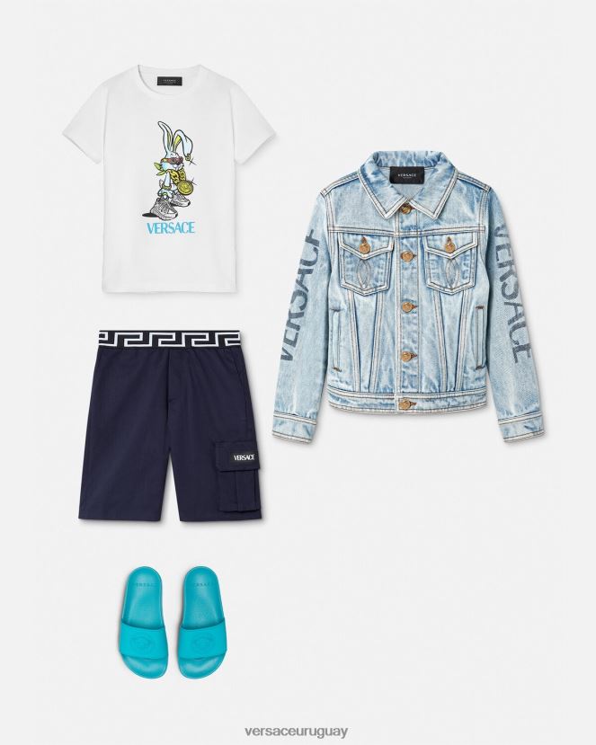 Versace pantalones cortos con grecas niños azul ropa H88R0H2100