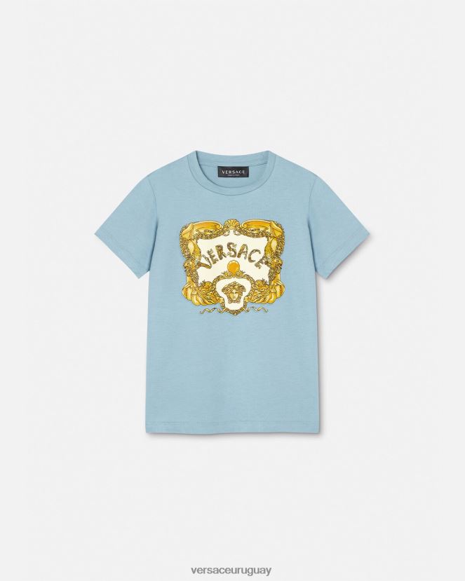 Versace camiseta barroca de conchas marinas niños azul claro ropa H88R0H2084