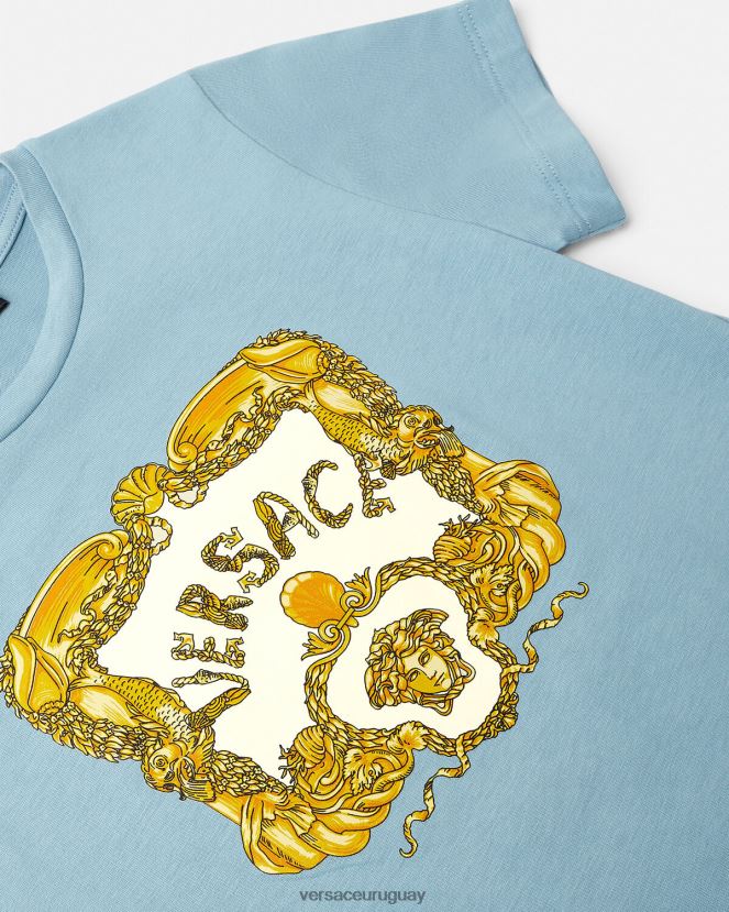 Versace camiseta barroca de conchas marinas niños azul claro ropa H88R0H2084