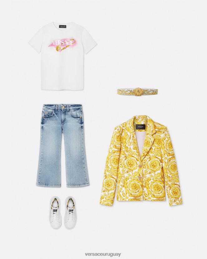 Versace camiseta con imperdible niños blanco y estampado ropa H88R0H2008
