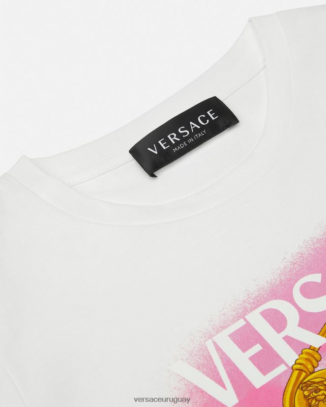 Versace camiseta con imperdible niños blanco y estampado ropa H88R0H2008