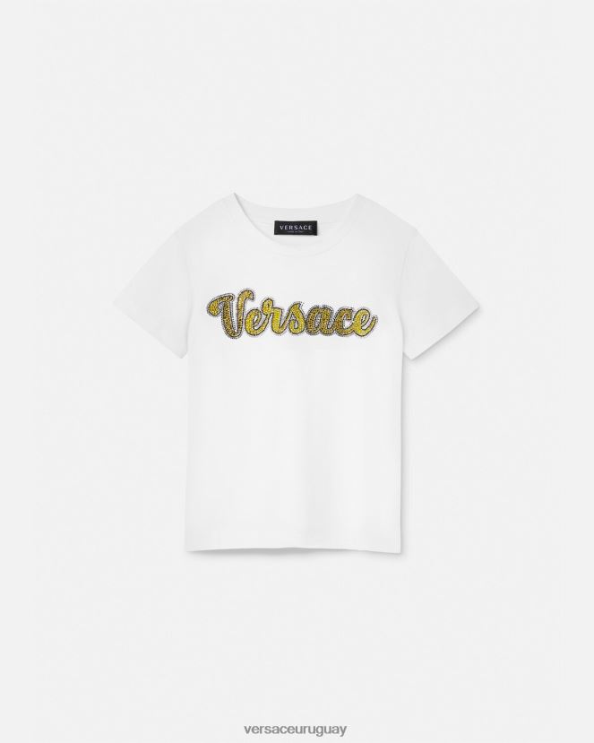 Versace camiseta con logo de cristal niños blanco ropa H88R0H2020