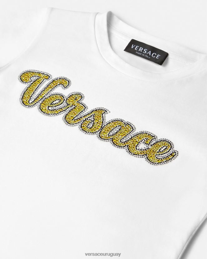 Versace camiseta con logo de cristal niños blanco ropa H88R0H2020