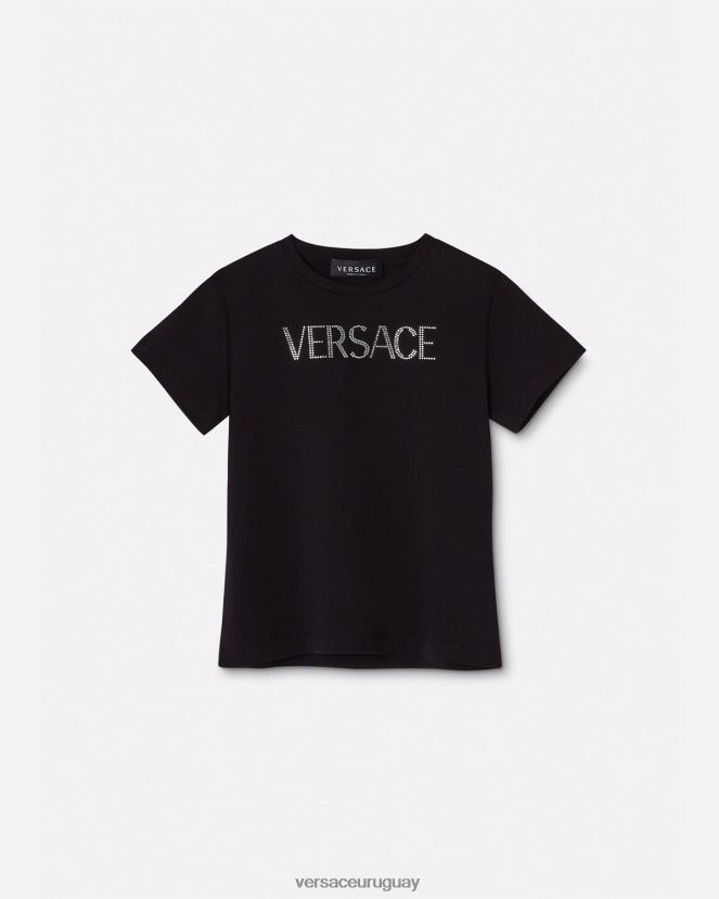 Versace camiseta con logo de cristal niños negro ropa H88R0H2021