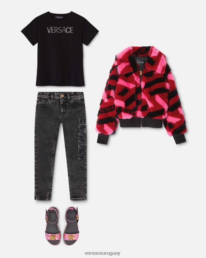 Versace camiseta con logo de cristal niños negro ropa H88R0H2021