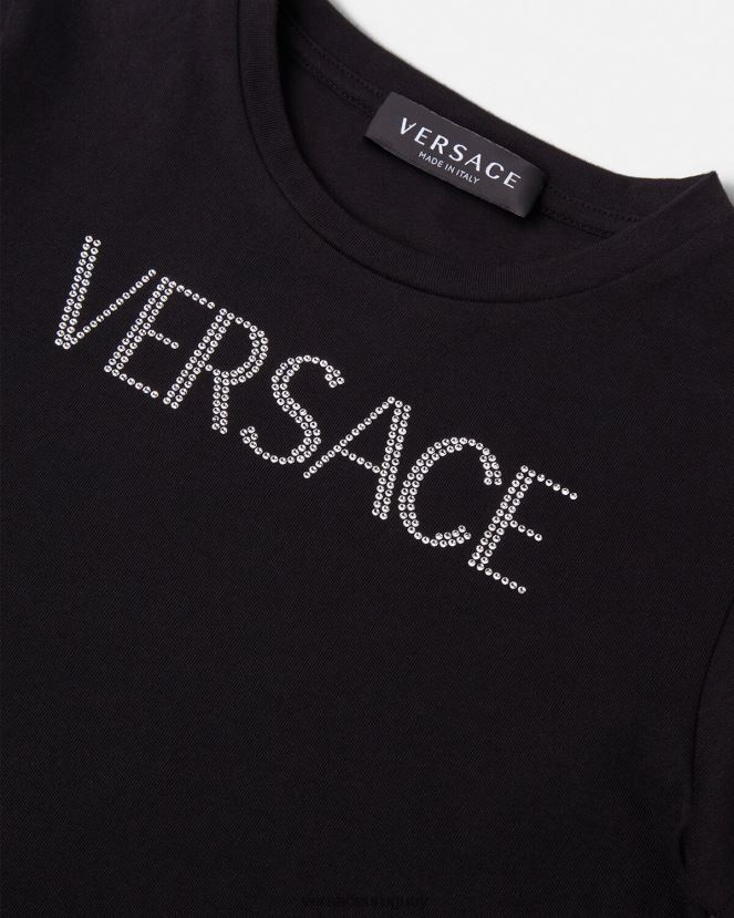 Versace camiseta con logo de cristal niños negro ropa H88R0H2021