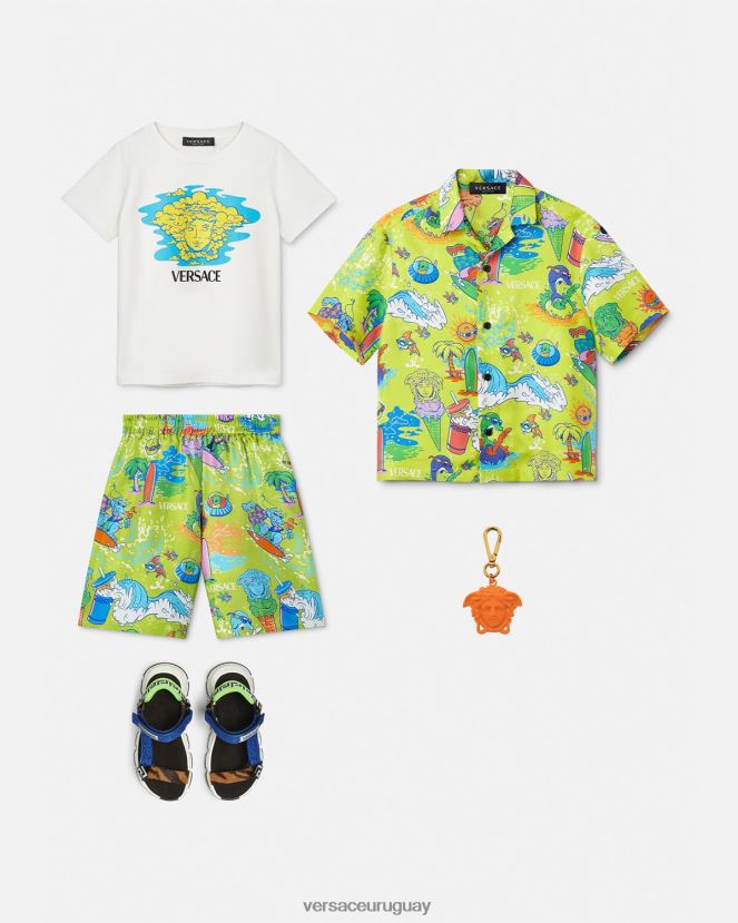 Versace camiseta con logo de medusa niños blanco y estampado ropa H88R0H2127