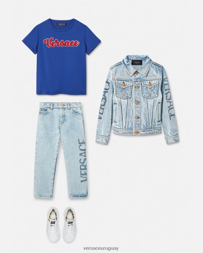 Versace camiseta con logo universitario niños azul ropa H88R0H2132