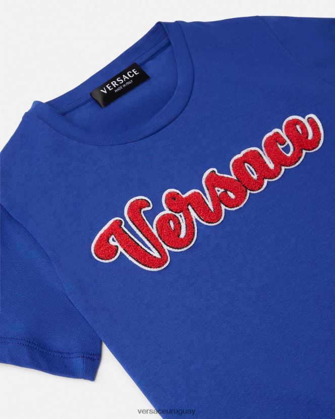 Versace camiseta con logo universitario niños azul ropa H88R0H2132