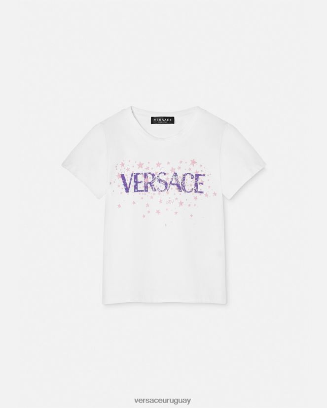 Versace camiseta con logo y estrellas niños blanco y estampado ropa H88R0H1951