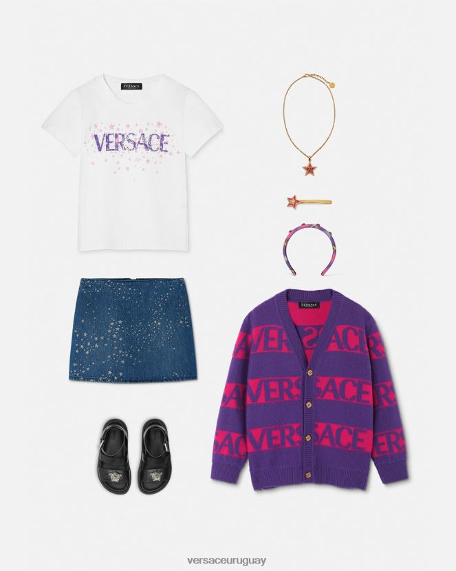 Versace camiseta con logo y estrellas niños blanco y estampado ropa H88R0H1951