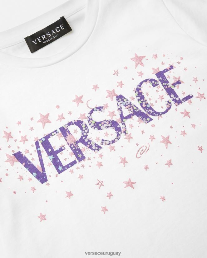 Versace camiseta con logo y estrellas niños blanco y estampado ropa H88R0H1951