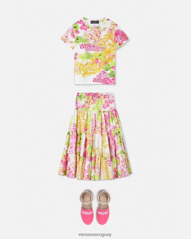 Versace camiseta con logo y orquídea niños blanco y estampado ropa H88R0H1970