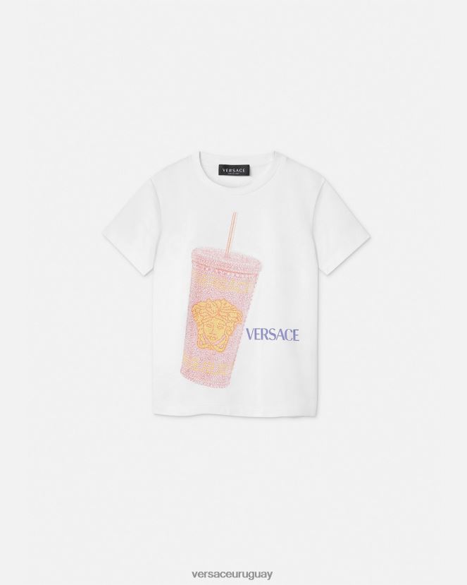 Versace camiseta con logo y taza de viaje niños blanco y estampado ropa H88R0H2018