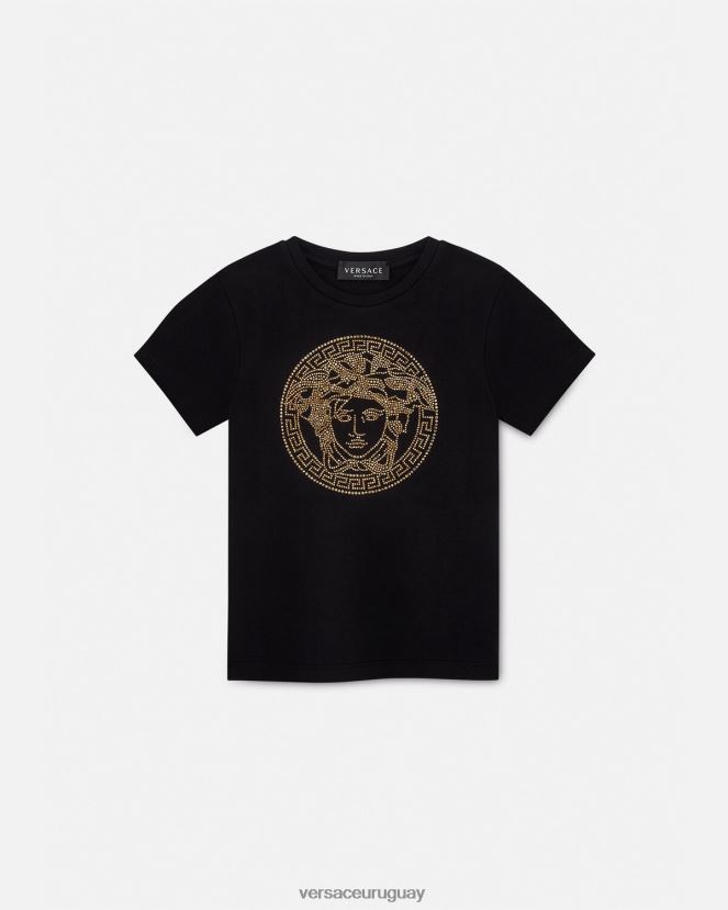 Versace camiseta con medusa de cristal niños negro ropa H88R0H1961